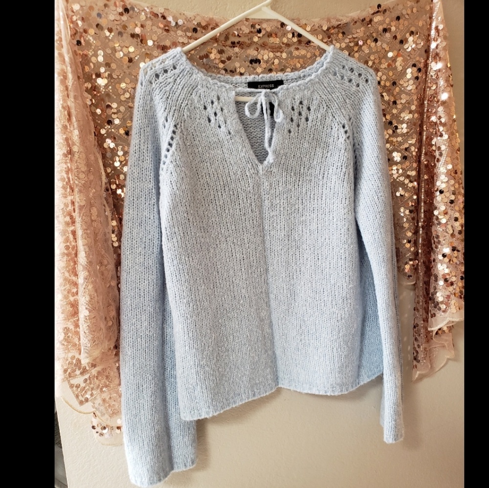 EXPRESS Baby Blue Wool Keyhole Sweater